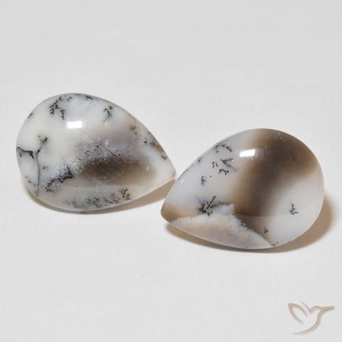 15.43ctw Naturale bianco con nero Agata dendritica, Forma a pera, Opaco