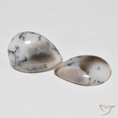 Gemme di Agata dendritica bianco con nero naturale da 15.43 ct, Forma a pera, Opaco