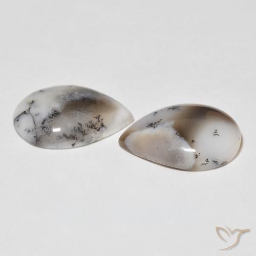Gemme di Agata dendritica bianco con nero naturale da 15.43 ct, Forma a pera, Opaco