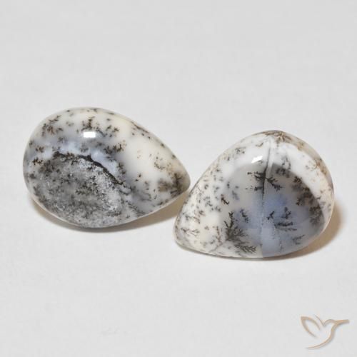 7.83ctw Naturale bianco con nero Agata dendritica, Forma a pera, Opaco
