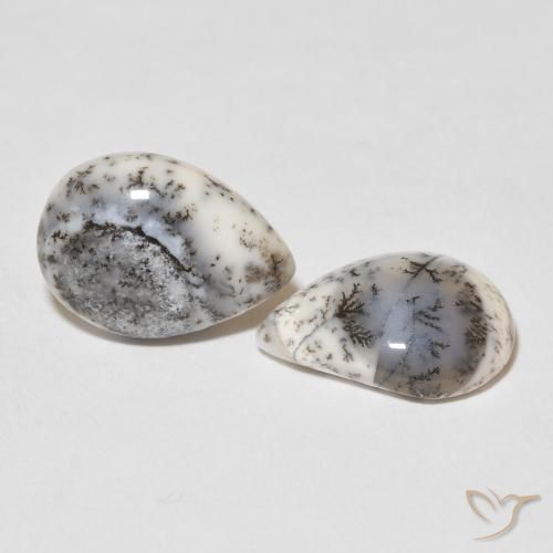 Gemme di Agata dendritica bianco con nero naturale da 7.83 ct, Forma a pera, Opaco