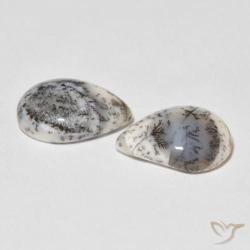 Gemme di Agata dendritica bianco con nero naturale da 7.83 ct, Forma a pera, Opaco