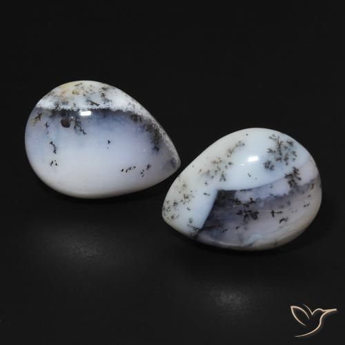13.14ctw Naturale bianco con nero Agata dendritica, Forma a pera, Opaco