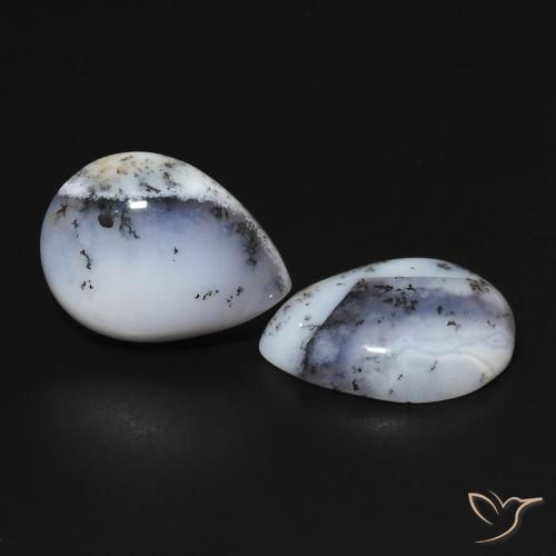 Gemme di Agata dendritica bianco con nero naturale da 13.14 ct, Forma a pera, Opaco