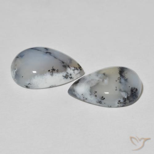 Gemme di Agata dendritica Multicolore Bianco naturale da 17.55 ct, Forma a pera, Opaco
