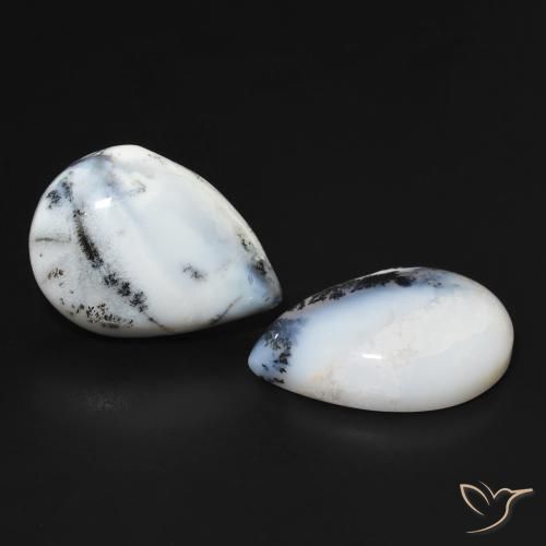 Gemme di Agata dendritica Multicolore Bianco naturale da 15.54 ct, Forma a pera, Opaco