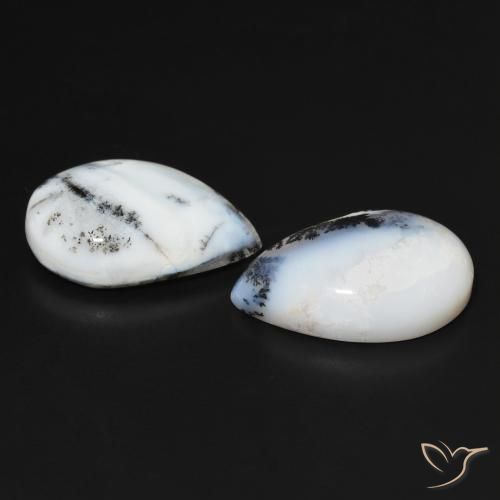 Gemme di Agata dendritica Multicolore Bianco naturale da 15.54 ct, Forma a pera, Opaco