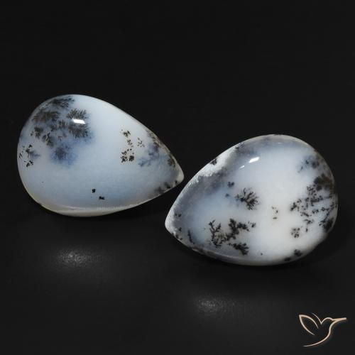 22.95ctw Naturale bianco con nero Agata dendritica, Forma a pera, Opaco