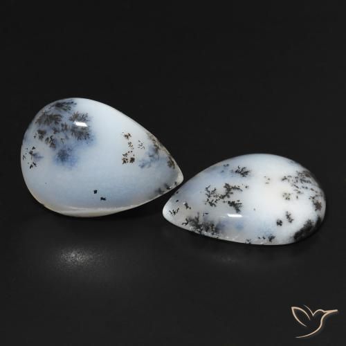 Gemme di Agata dendritica bianco con nero naturale da 22.95 ct, Forma a pera, Opaco