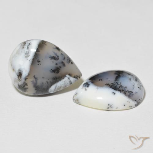 Gemme di Agata dendritica Multicolore Bianco naturale da 21.60 ct, Forma a pera, Opaco