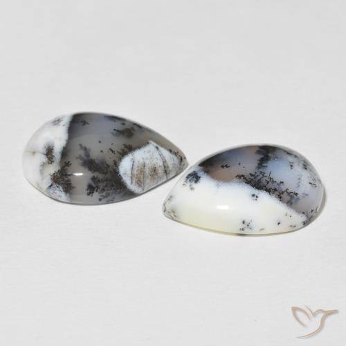 Gemme di Agata dendritica Multicolore Bianco naturale da 21.60 ct, Forma a pera, Opaco