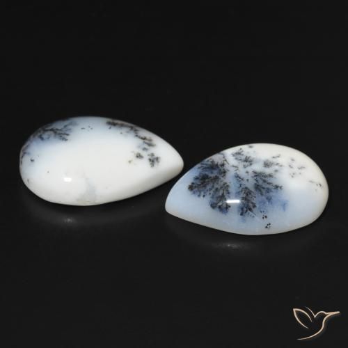 Gemme di Agata dendritica Multicolore Bianco naturale da 23.24 ct, Forma a pera, Opaco