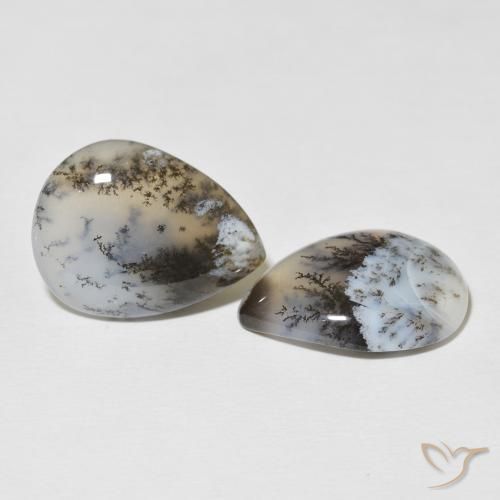 Gemme di Agata dendritica Multicolore Bianco naturale da 20.80 ct, Forma a pera, Opaco