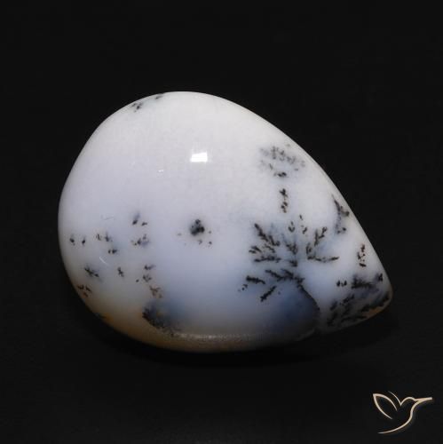 9.77ct Naturale bianco con nero Agata dendritica, Forma a pera, Opaco