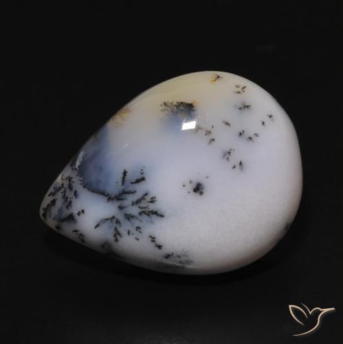 Agata dendritica bianco con nero naturale da 9.77 ct, Forma a pera, Opaco