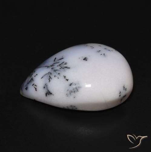 Agata dendritica bianco con nero naturale da 9.77 ct, Forma a pera, Opaco