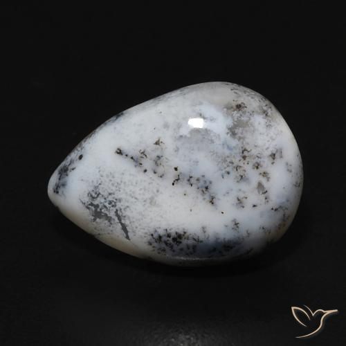 3.56ct Naturale bianco con nero Agata dendritica, Forma a pera, Opaco