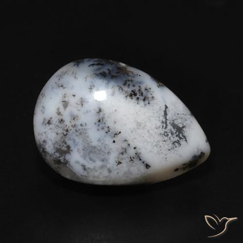 Agata dendritica bianco con nero naturale da 3.56 ct, Forma a pera, Opaco