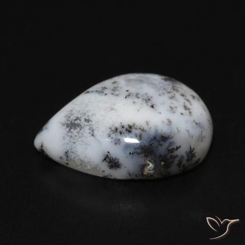 Agata dendritica bianco con nero naturale da 3.56 ct, Forma a pera, Opaco