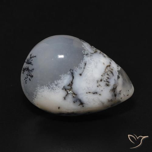 3.99ct Naturale bianco con nero Agata dendritica, Forma a pera, Opaco