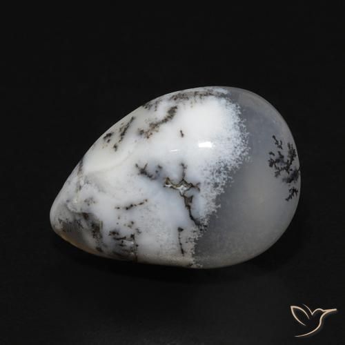 Agata dendritica bianco con nero naturale da 3.99 ct, Forma a pera, Opaco