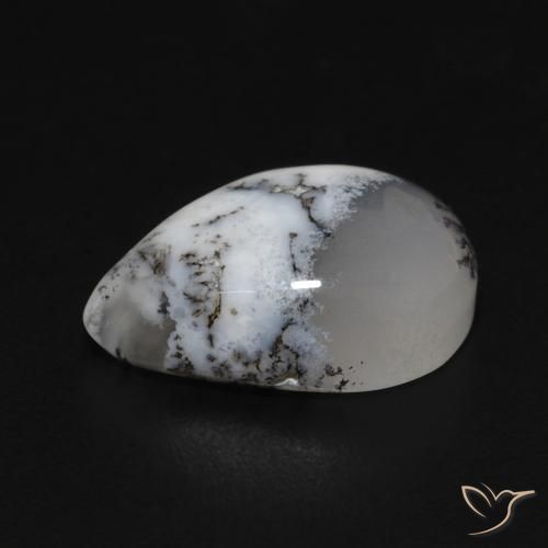Agata dendritica bianco con nero naturale da 3.99 ct, Forma a pera, Opaco