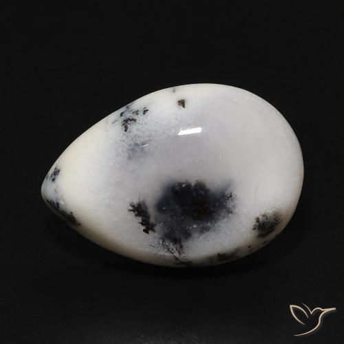 3.93ct Naturale bianco con nero Agata dendritica, Forma a pera, Opaco