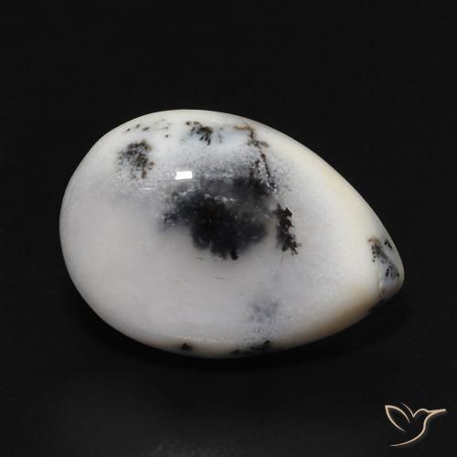 Agata dendritica bianco con nero naturale da 3.93 ct, Forma a pera, Opaco