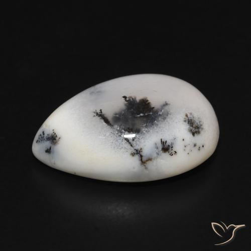 Agata dendritica bianco con nero naturale da 3.93 ct, Forma a pera, Opaco