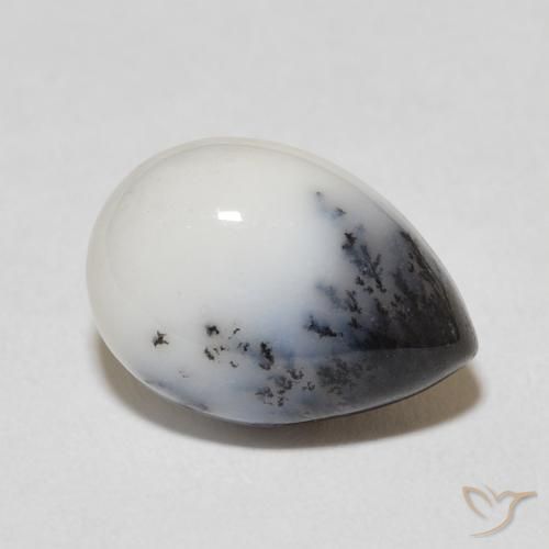 4.53ct Naturale bianco con nero Agata dendritica, Forma a pera, Opaco