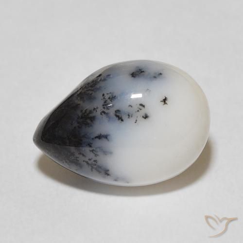 Agata dendritica bianco con nero naturale da 4.53 ct, Forma a pera, Opaco