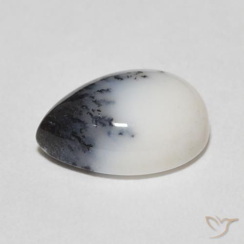 Agata dendritica bianco con nero naturale da 4.53 ct, Forma a pera, Opaco