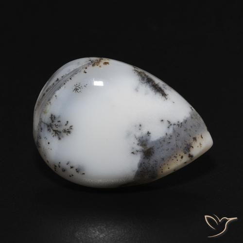 8.28ct Naturale bianco con nero Agata dendritica, Forma a pera, Opaco