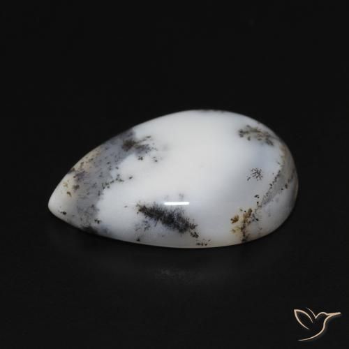 Agata dendritica bianco con nero naturale da 8.28 ct, Forma a pera, Opaco