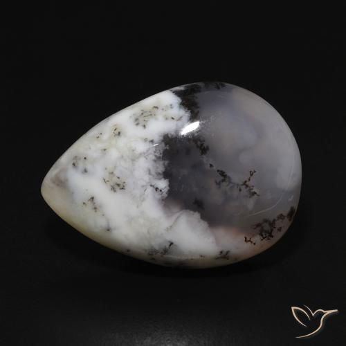 8.59ct Naturale bianco con nero Agata dendritica, Forma a pera, Opaco