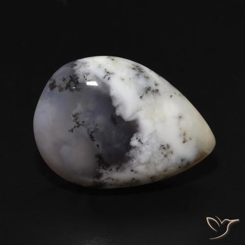 Agata dendritica bianco con nero naturale da 8.59 ct, Forma a pera, Opaco