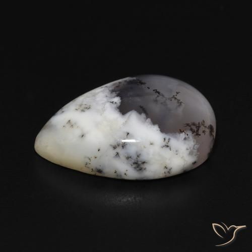 Agata dendritica bianco con nero naturale da 8.59 ct, Forma a pera, Opaco
