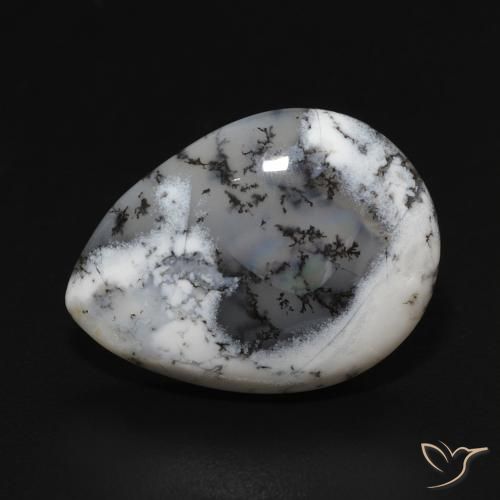 7.52ct Naturale bianco con nero Agata dendritica, Forma a pera, Opaco