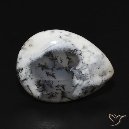 Agata dendritica bianco con nero naturale da 7.52 ct, Forma a pera, Opaco