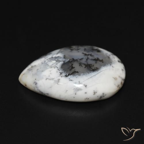 Agata dendritica bianco con nero naturale da 7.52 ct, Forma a pera, Opaco