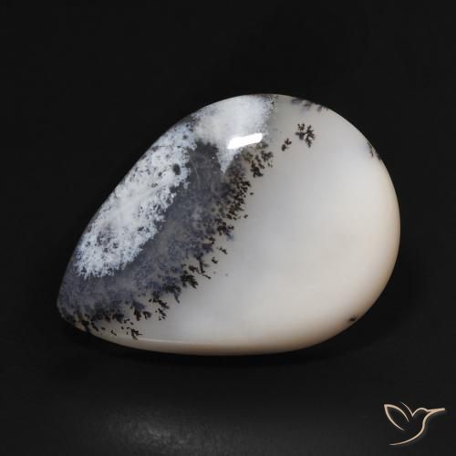 10.56ct Naturale bianco con nero Agata dendritica, Forma a pera, Opaco