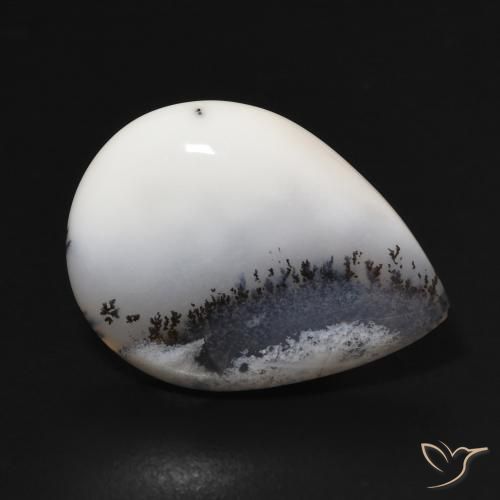 Agata dendritica bianco con nero naturale da 10.56 ct, Forma a pera, Opaco