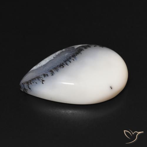 Agata dendritica bianco con nero naturale da 10.56 ct, Forma a pera, Opaco
