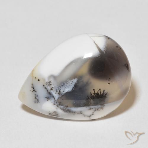 9.48ct Naturale bianco con nero Agata dendritica, Forma a pera, Opaco