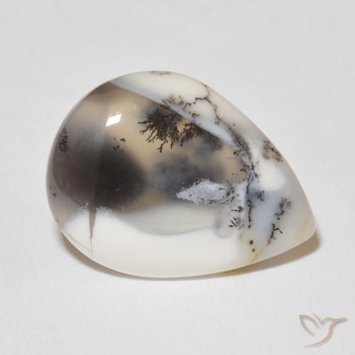 Agata dendritica bianco con nero naturale da 9.48 ct, Forma a pera, Opaco