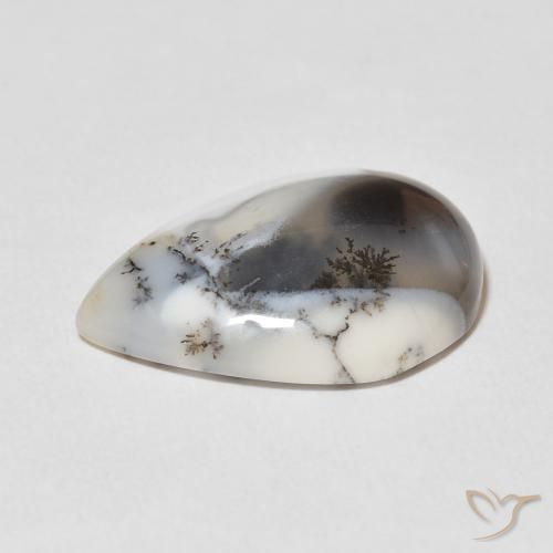 Agata dendritica bianco con nero naturale da 9.48 ct, Forma a pera, Opaco