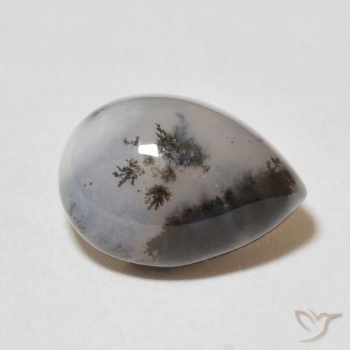 Agata dendritica Multicolore Bianco naturale da 5.02 ct, Forma a pera, Opaco