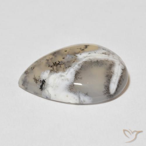 Agata dendritica Multicolore Bianco naturale da 11.27 ct, Forma a pera, Opaco
