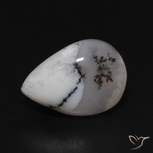 3.35ct Naturale bianco con nero Agata dendritica, Forma a pera, Opaco