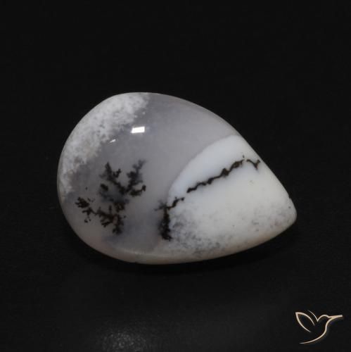Agata dendritica bianco con nero naturale da 3.35 ct, Forma a pera, Opaco